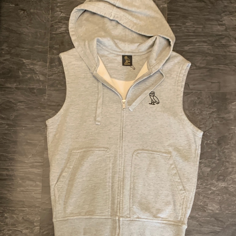 Gray Sleeveless OVO Hoodie with Logo - Picture 4 of 7